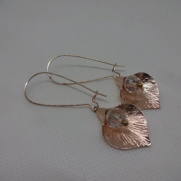 Elegant "SWAROVSKI CRYATAL" Handmade ROSE GOLD FLOWER Dangle Earrings #596 - Picture 2 of 3